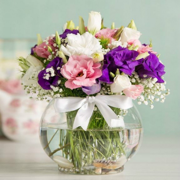 Döşemealtı Çiçekçi Renkli Lisiyantus  Cam Arajman