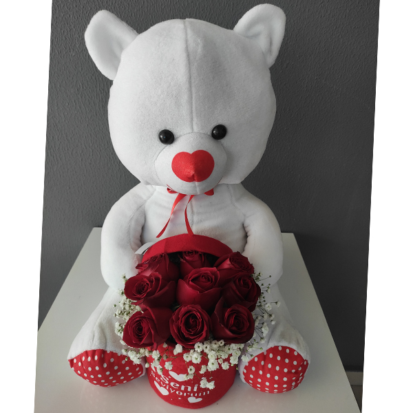 Döşemealtı Çiçekçi Peluş Ayıcık Kucağında 9 Kırmızı Gül