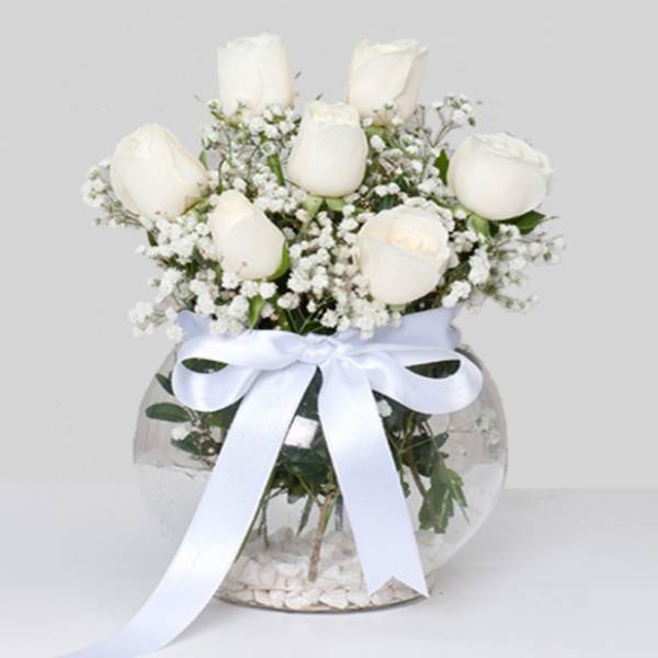  Döşemealtı Çiçek Gönder 7 Adet Beyaz Gül Aranjmanı
