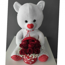 Döşemealtı Çiçekçi Peluş Ayıcık Kucağında 9 Kırmızı Gül