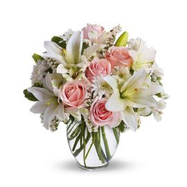 Döşemealtı Çiçekçi Vazoda Pembe Gül ve Lilyumlar