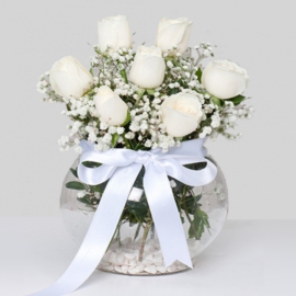  Döşemealtı Çiçek Gönder 7 Adet Beyaz Gül Aranjmanı